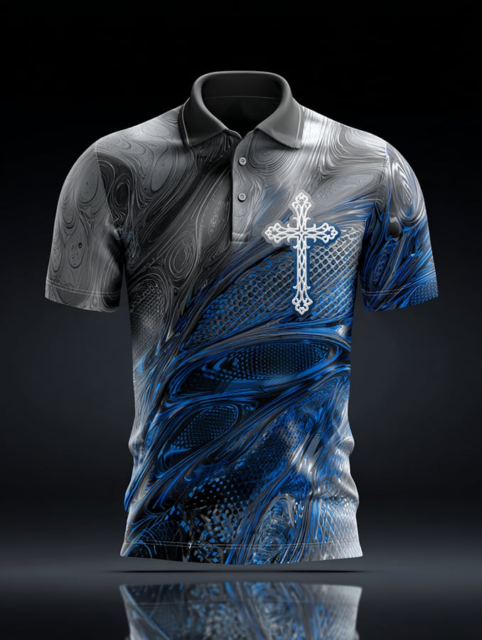 Camisa polo Faith tejidoted de manga corta estampado Button ejecutivo para hombre