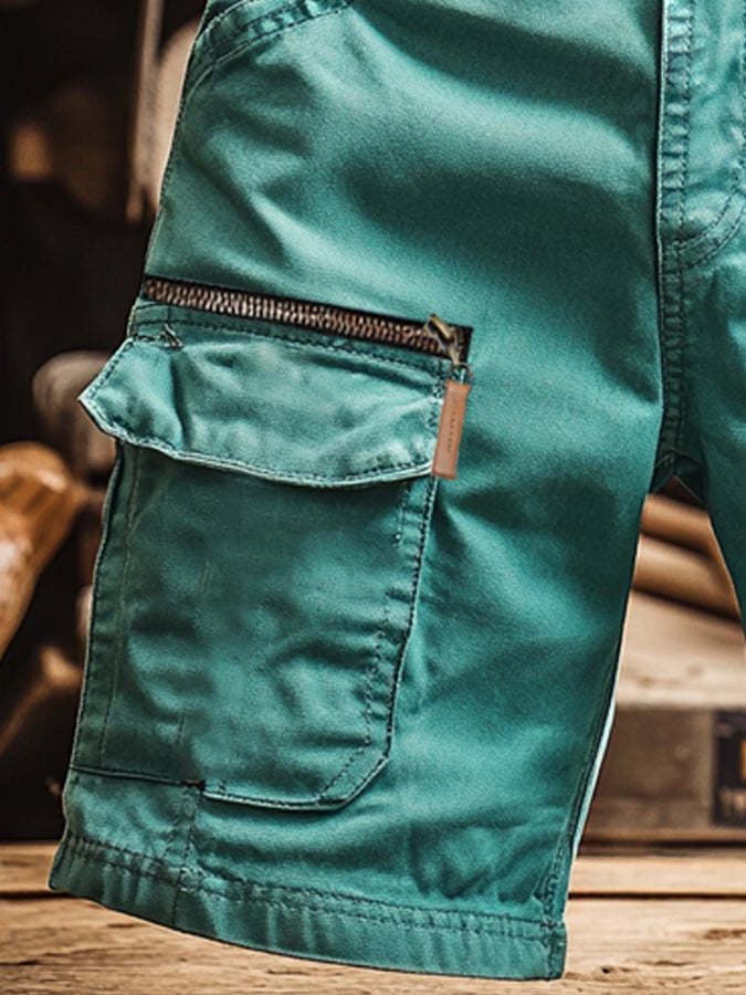 Shorts vintage para exterior cuero cierre bolsillo Functional Cargo para hombre