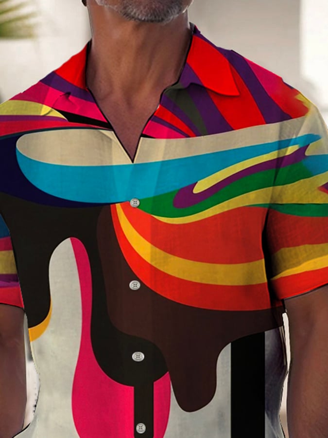 Camisa de moda casual Art estampado de manga corta para hombre