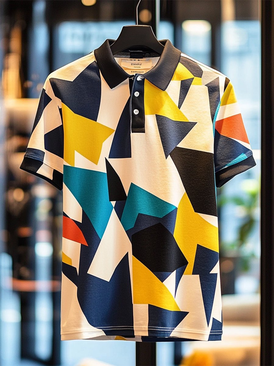 Camisa polo ejecutivo casual Bauhaus Style Button de manga corta para hombre