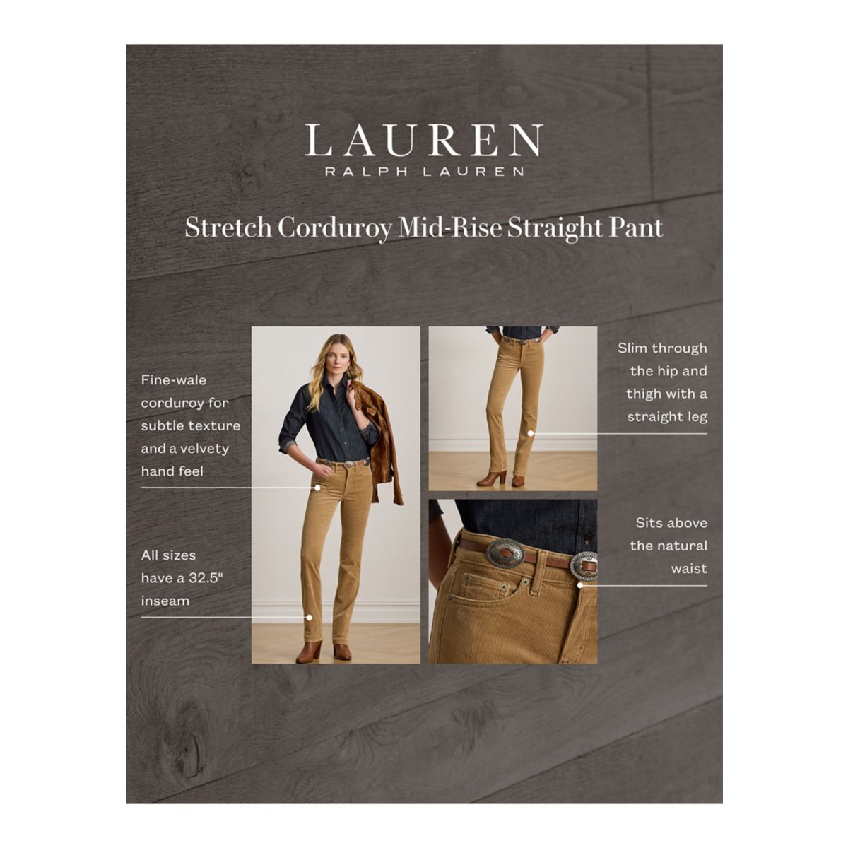 Stretch Corduroy Mid Rise Straight Pants - 6