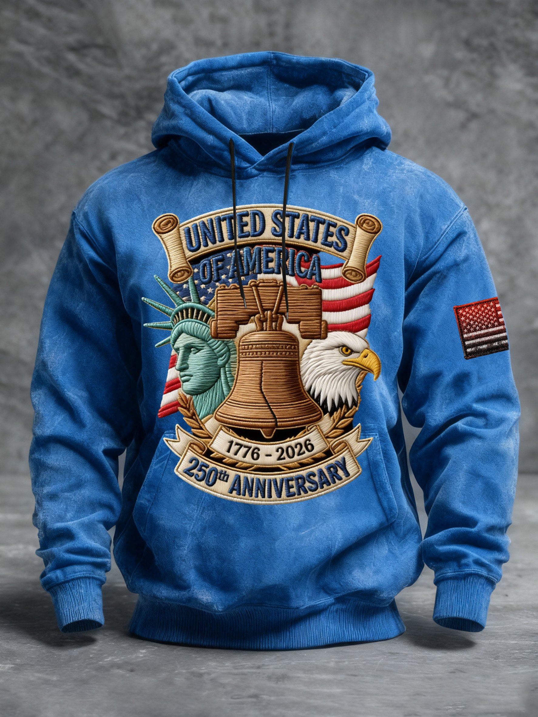 Sudadera vintage American Flag estampado Hooded para hombre