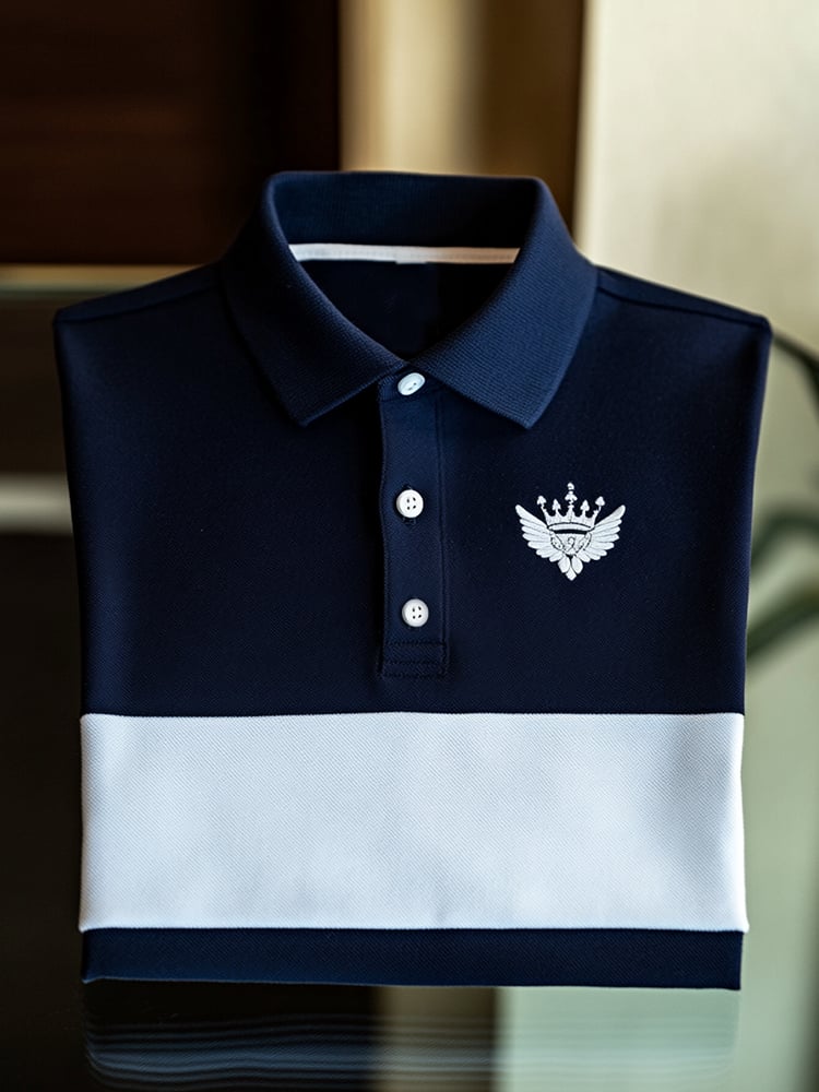 Camisa polo ejecutivo casual Crown Wings Button de manga corta para hombre