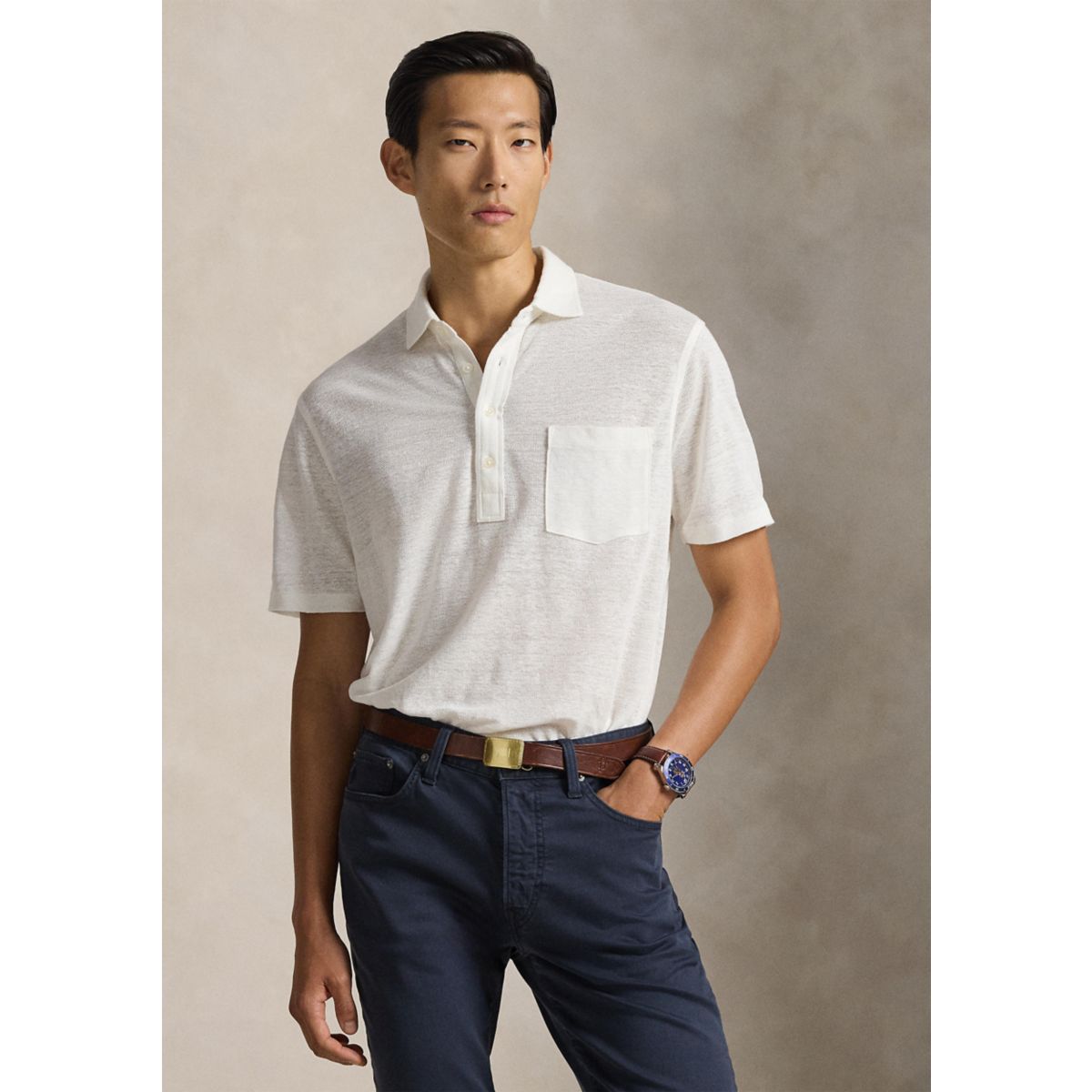 Men's Standard Fit Linen Piqué Polo Shirt - 1