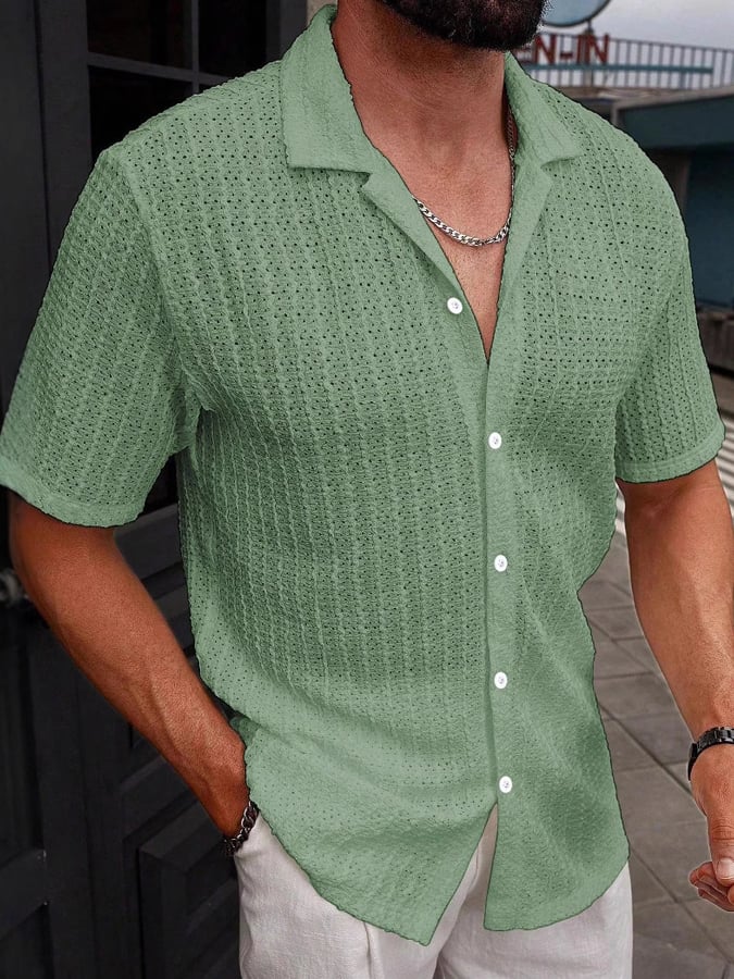 Camisa elegantee casual With solapa cuello And de manga cortas para hombre