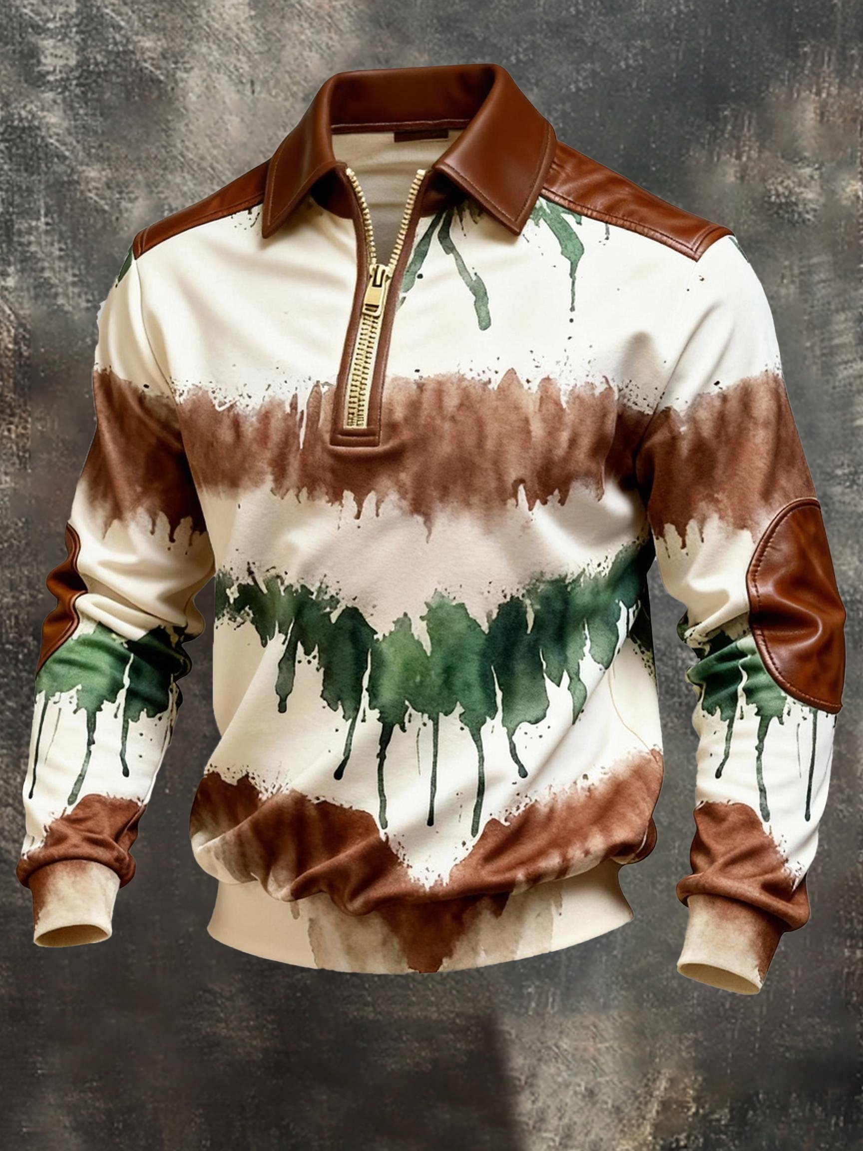 Sudadera vintage Color-Block estampado con cierre con gorrasucha para hombre