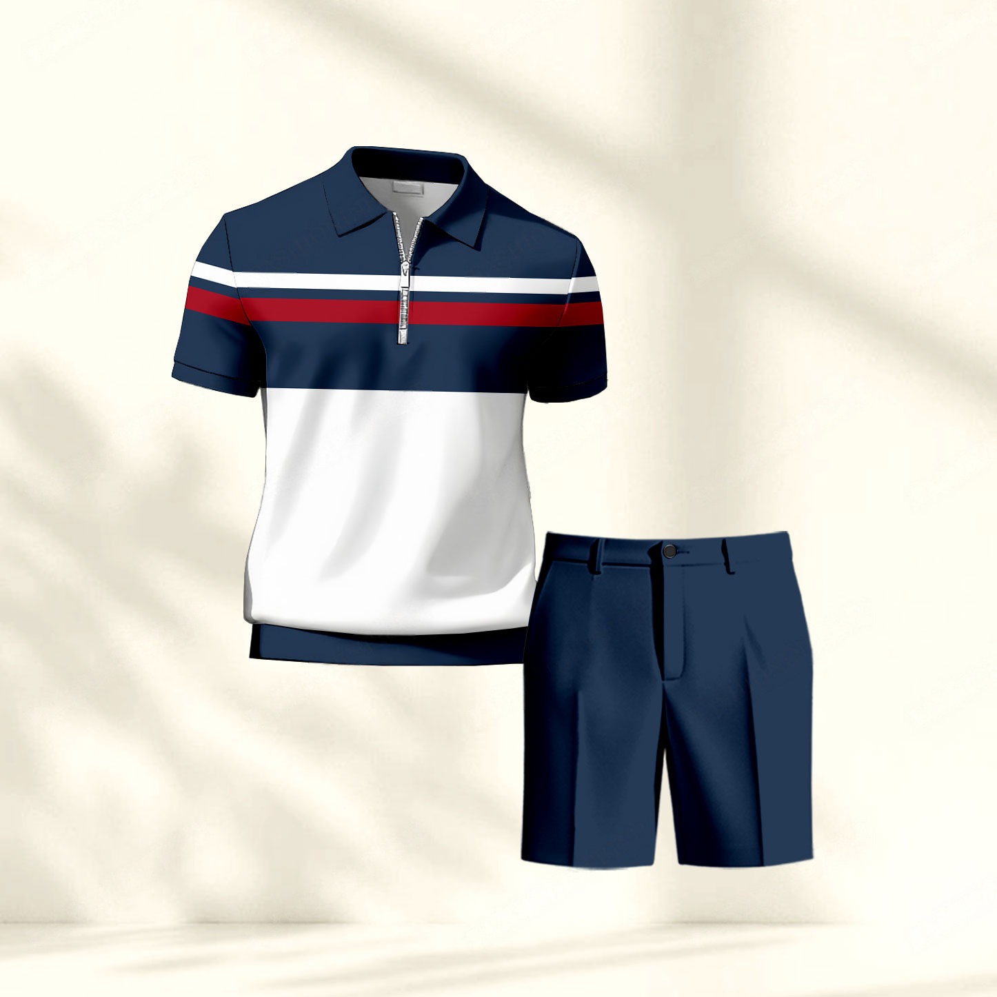 Conjunto de dos piezas casual estampado camisa polo And pantalón para hombre