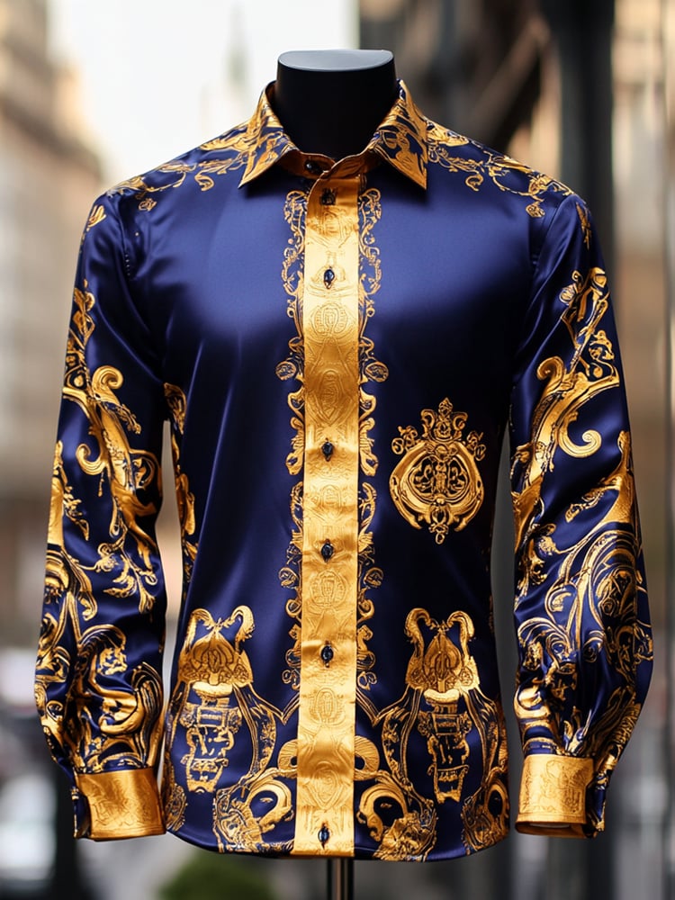 Camisa satén Luxe de manga larga con botones para hombre
