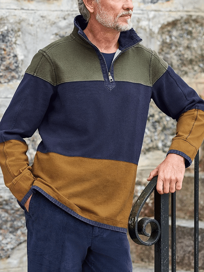 Sudadera Western vintage a rayas Stand cuello cierre para hombre