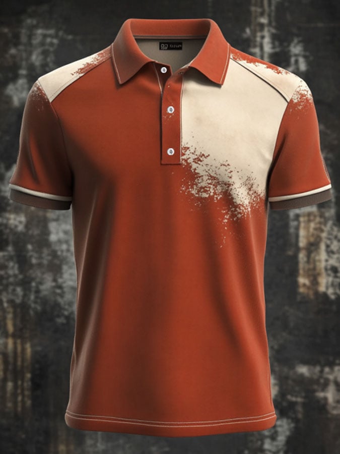 Camisa polo casual clásico Contrast Color estampado ejecutivo de manga corta para hombre