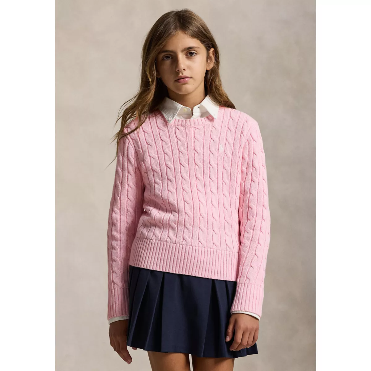 Girls 7-16 Cable-Knit Cotton Sweater - 1