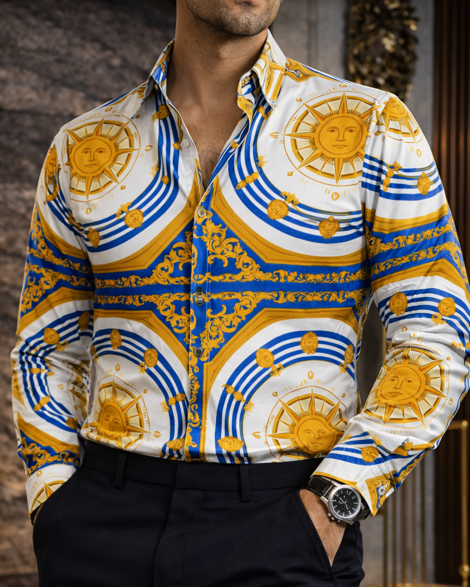 Camisa casual man white SUNS golden figures blue