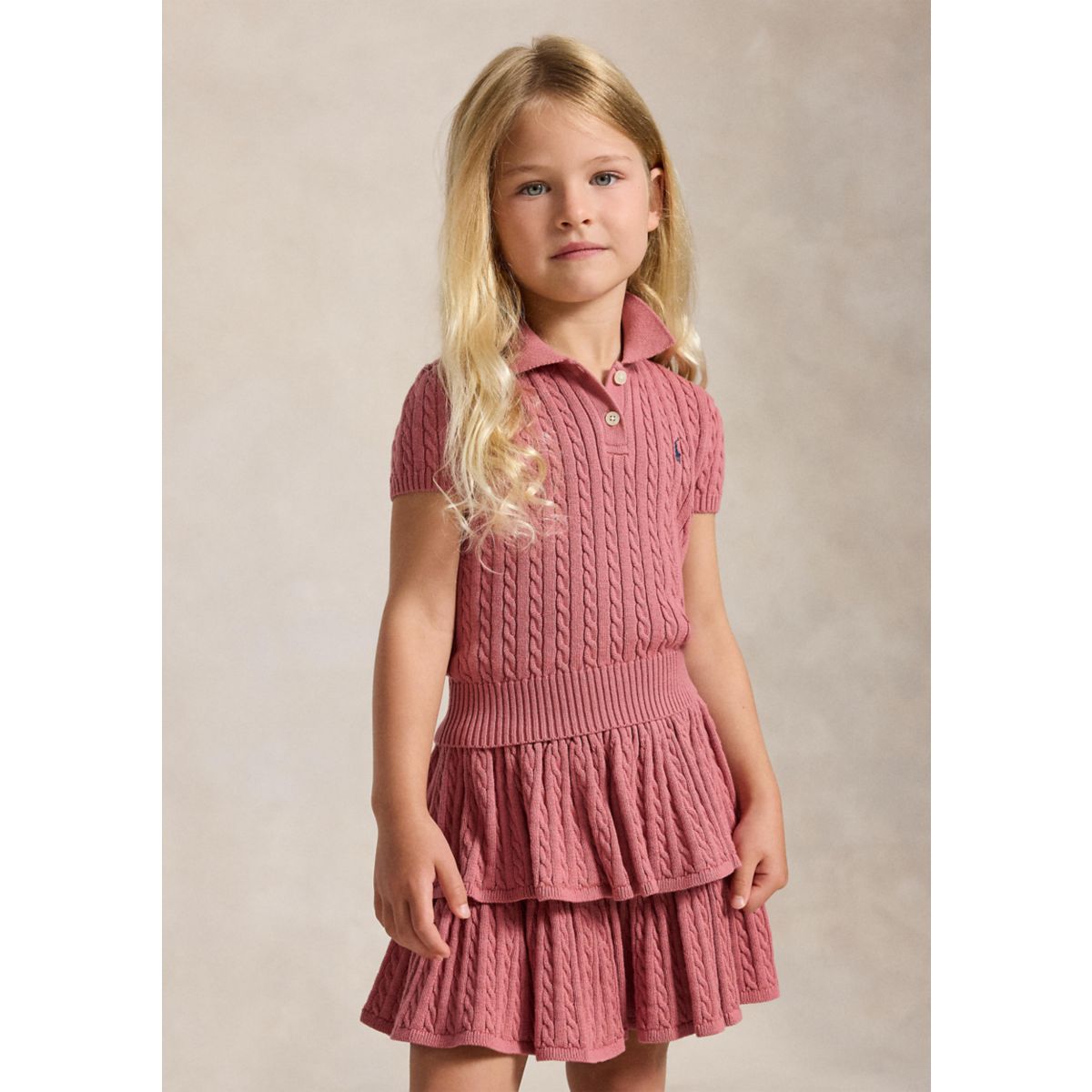 Girls 2-6x Mini-Cable Cotton Polo Sweater - 4