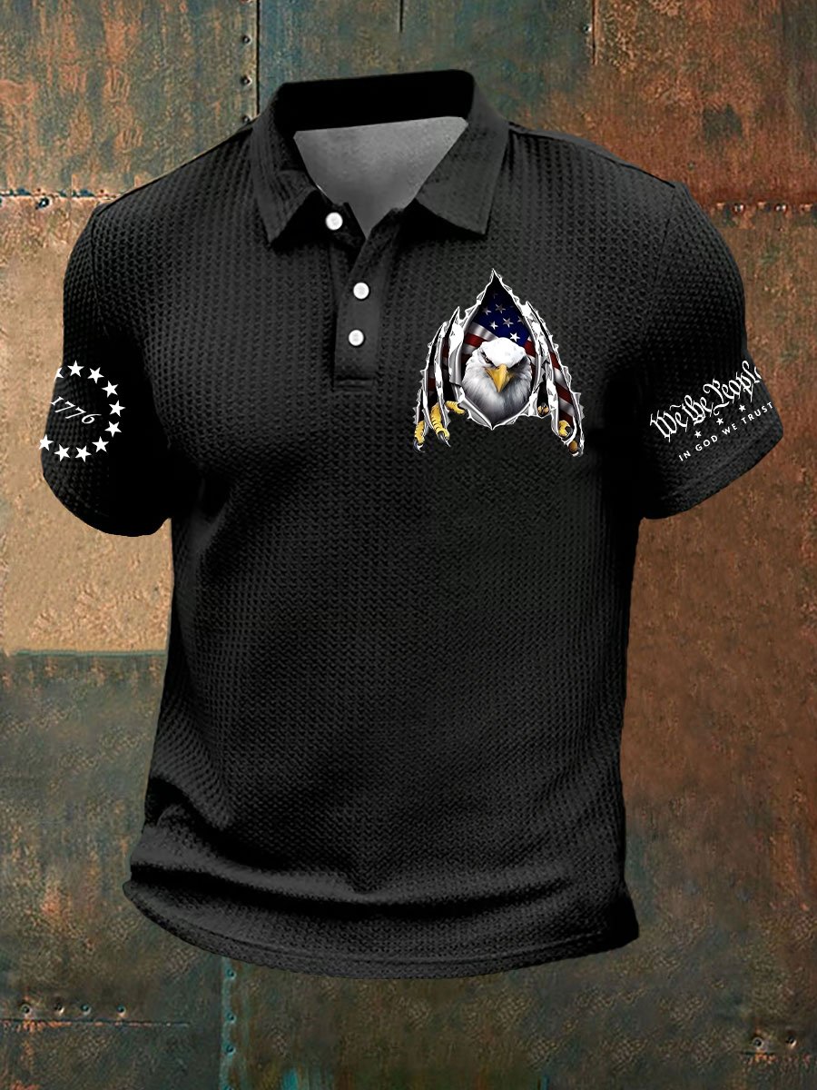 Camisa polo vintage Flag 1776 estampado para hombre