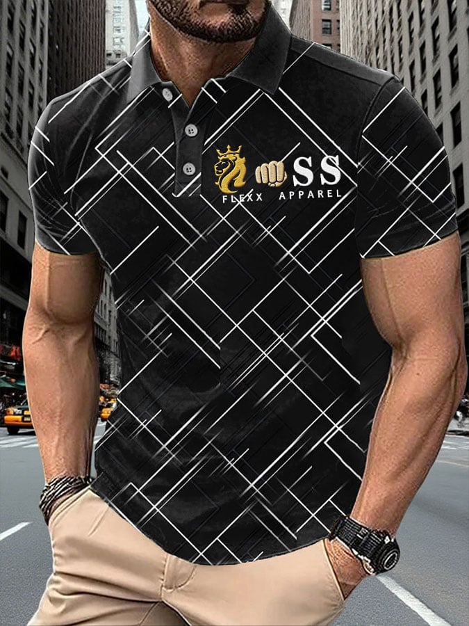 Camisa polo retro Letter Design estampado casual para hombre