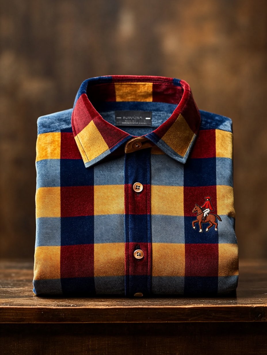 Camisa terciopelo Logo casual de manga larga para hombre