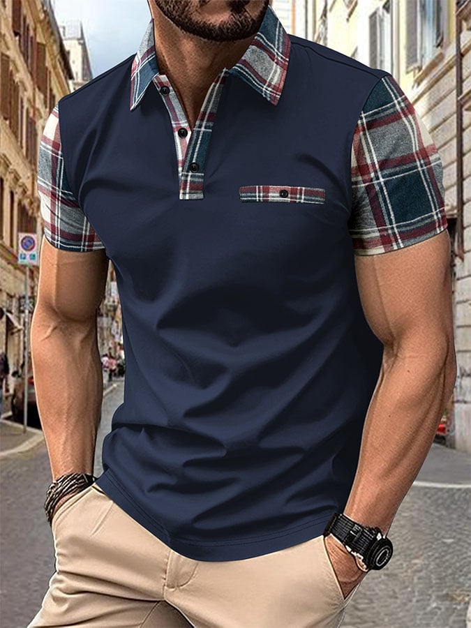 Camisa polo casual Patchpara trabajo a cuadros para hombre