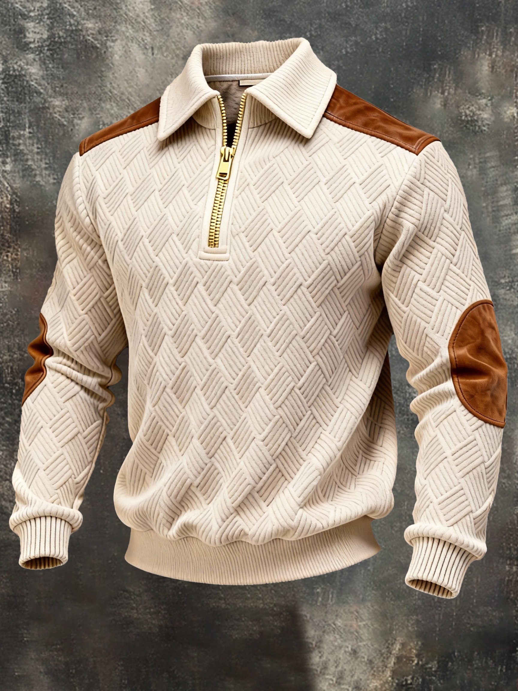 Sudadera vintage jacquard texturizado Comfortable Color-Block con cierre para hombre