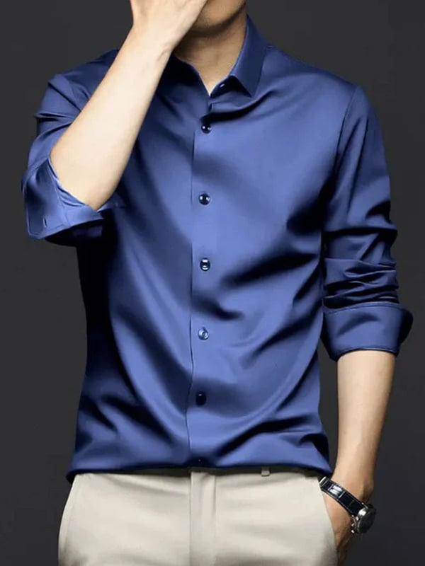 Camisa de lujo Romantic Contrast Color estampado de manga larga para hombre