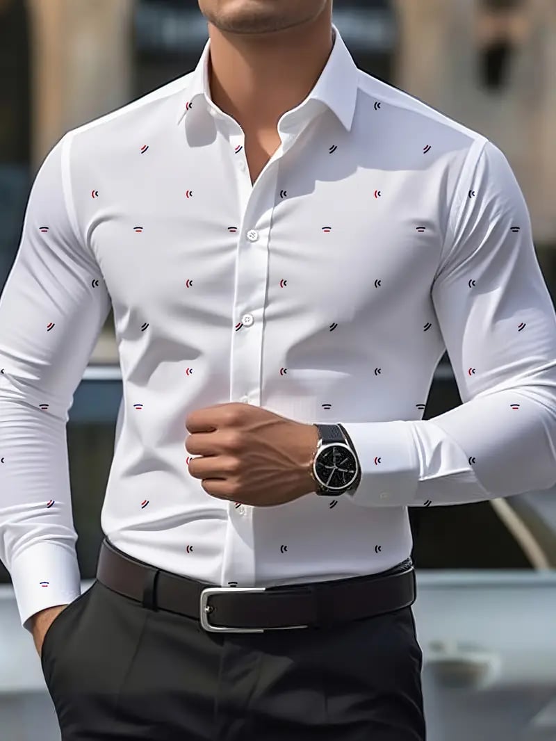 Camisa Street Style ejecutivo casual estampado de manga larga para hombre