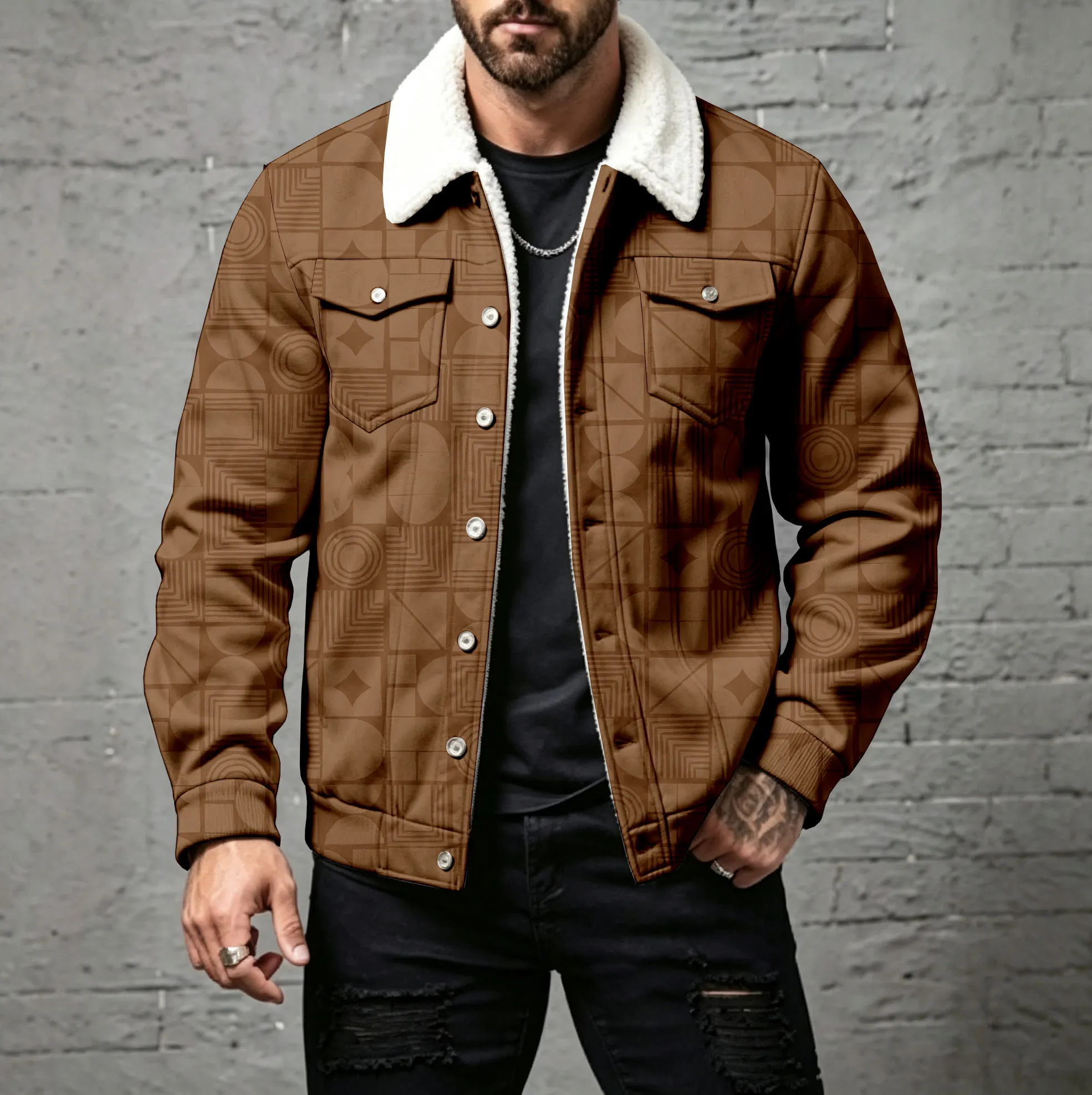 para hombre Brown Cardigan with Studded Buttons