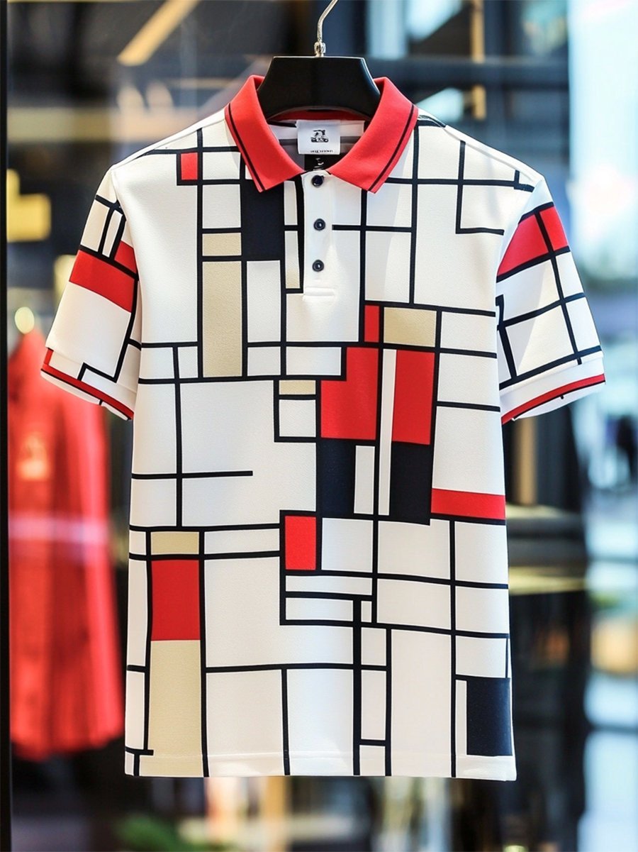 Camisa polo ejecutivo casual Bauhaus Style Button de manga corta para hombre