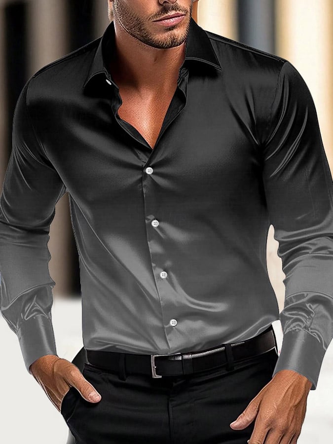Camisa Luxe degradado satén de manga larga para hombre