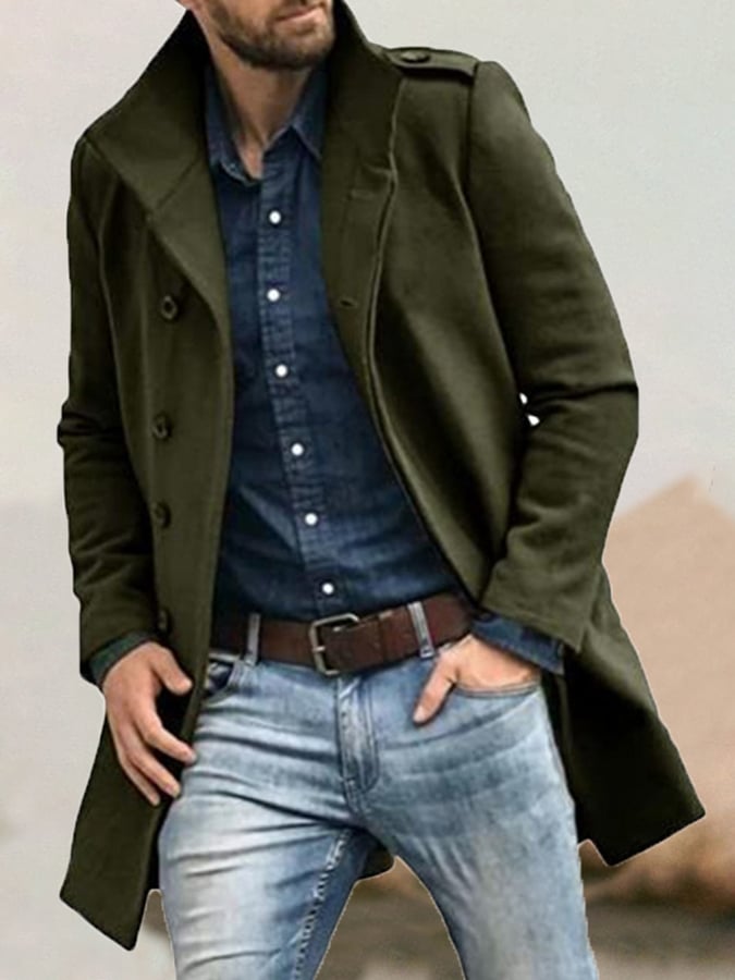 Abrigo de moda casual Standing cuello Double Breasted Faux lana para hombre