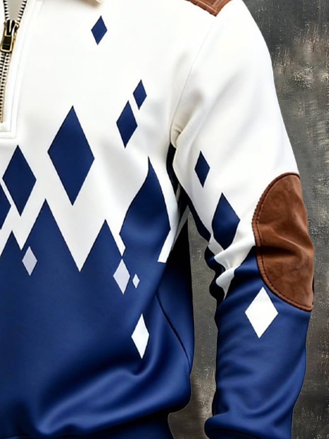 Sudadera retro en bloques de color estampado cierre para hombre