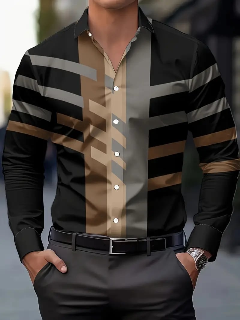 Camisa Street Style ejecutivo casual estampado de manga larga para hombre
