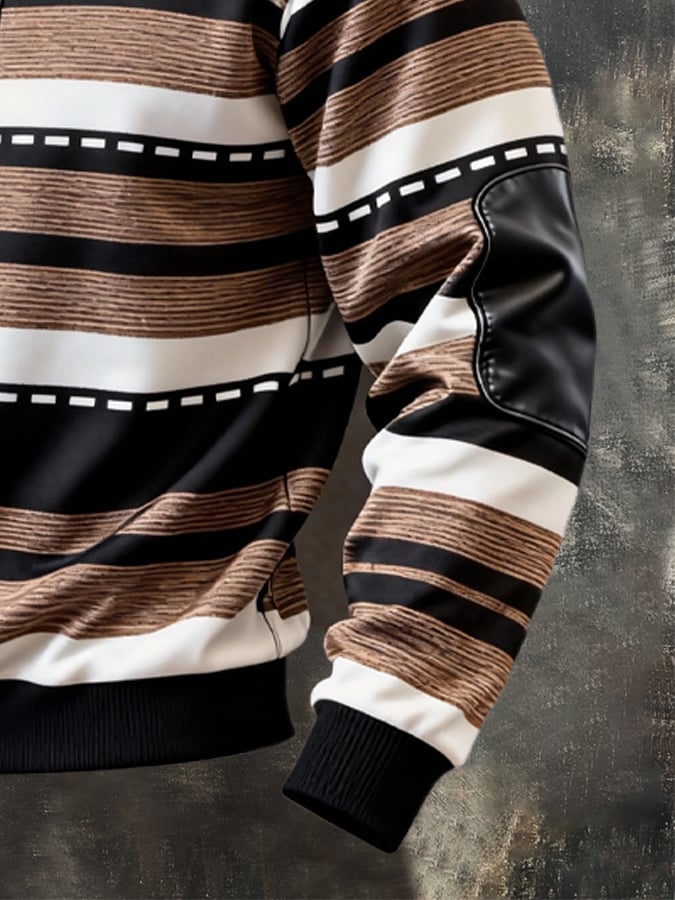 Sudadera retro en bloques de color estampado Color-Blocked con cierre para hombre