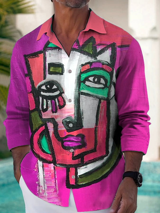 Camisa Trendy casual Artistic Portrait estampado de manga larga
