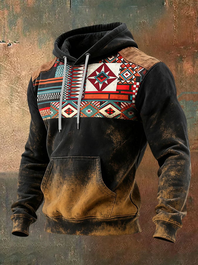 Sudadera casual retro estampado de manga larga Hooded para hombre