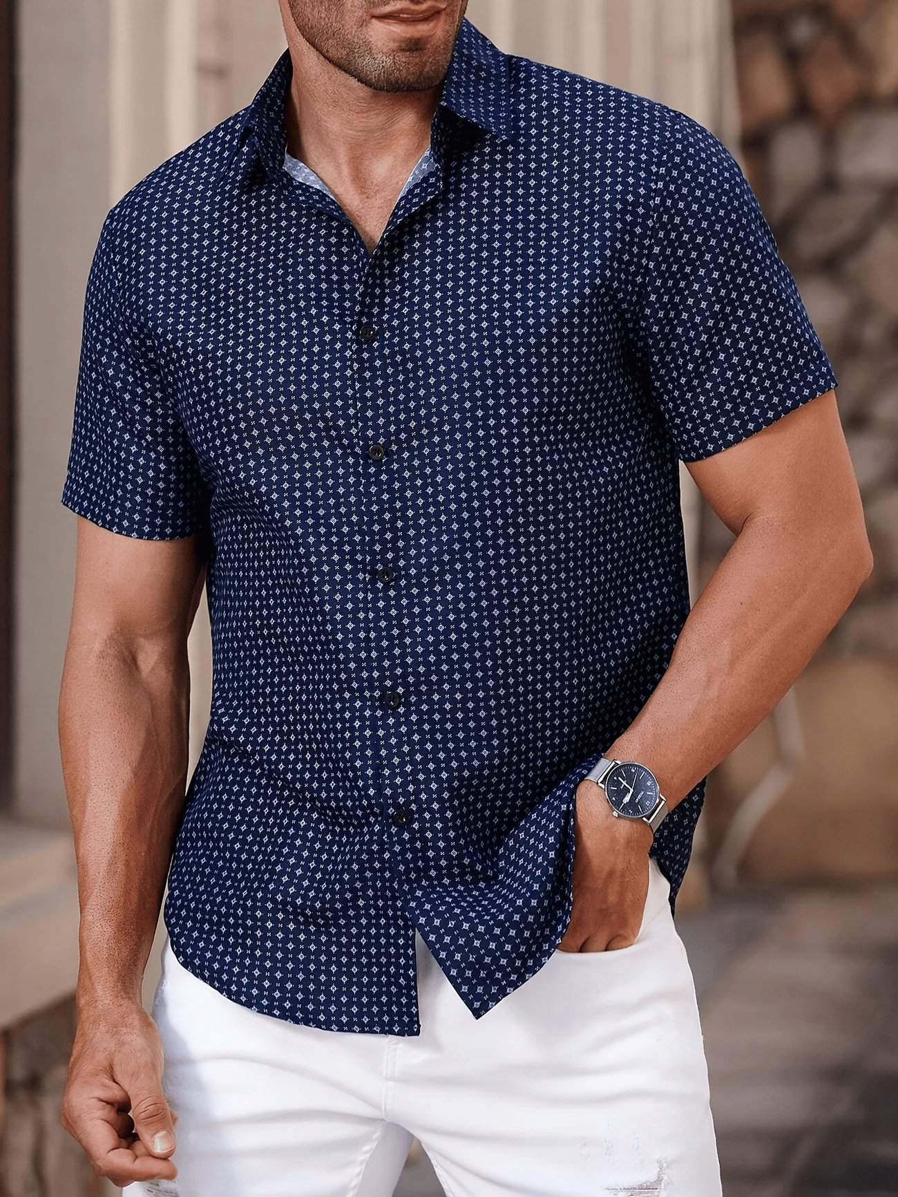 Camisa ejecutivo casual Button de manga corta para hombre