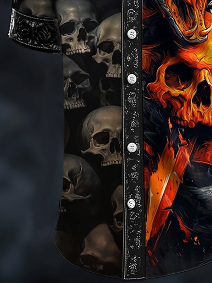 Camisa casual Dark Skull Art satén para hombre