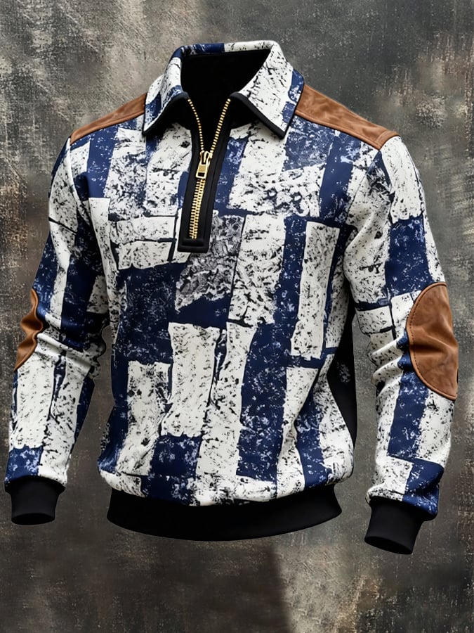 Sudadera retro en bloques de color estampado cierre para hombre
