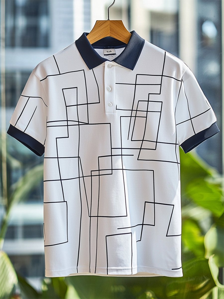 Camisa polo ejecutivo casual Bauhaus estampado Button de manga corta para hombre