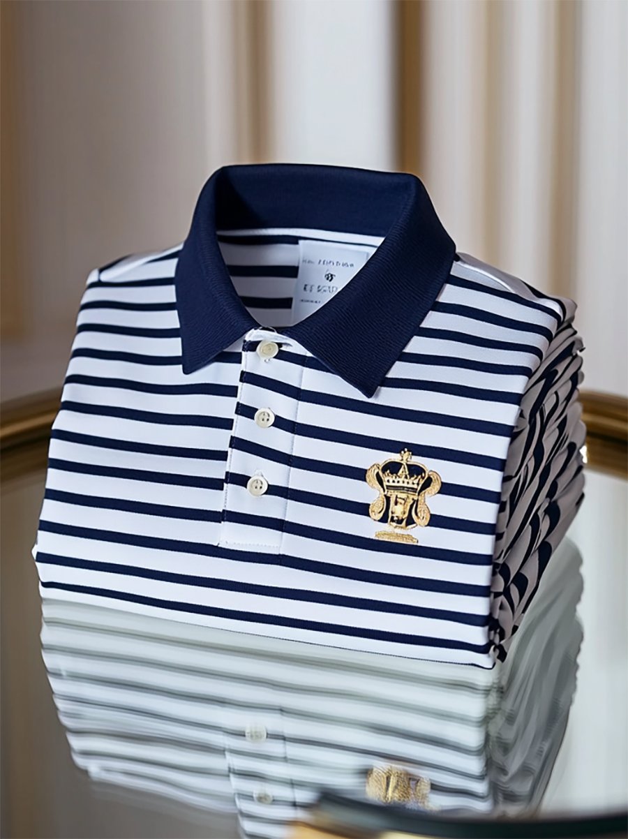 Camisa polo ejecutivo casual a rayas Button de manga corta para hombre
