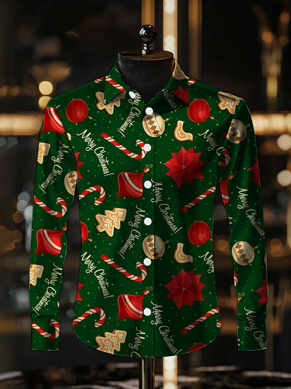 Camisa Christmas Light de lujo solapa de manga larga para hombre
