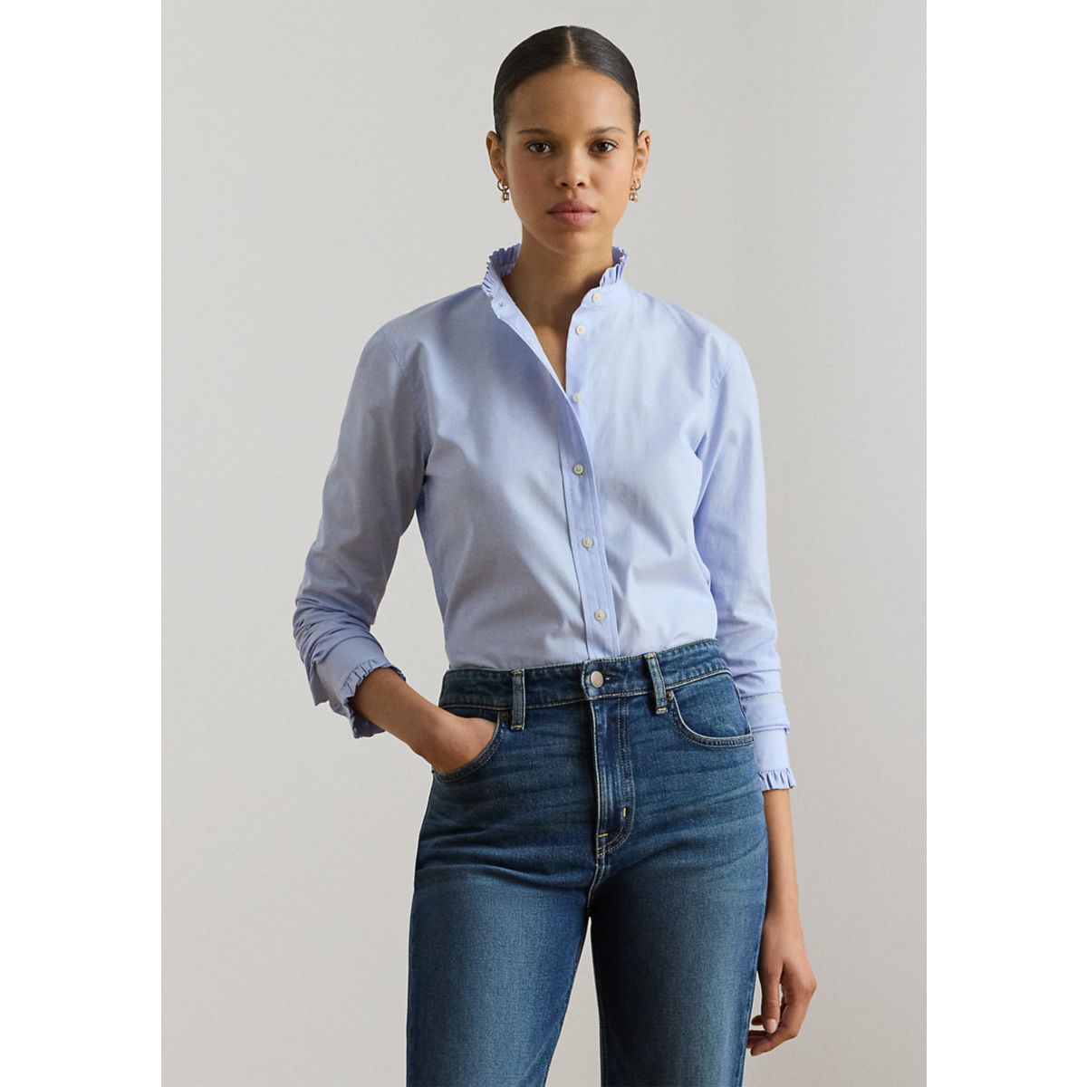Women's Ruffle-Trim End-on-End Cotton Shirt - 1