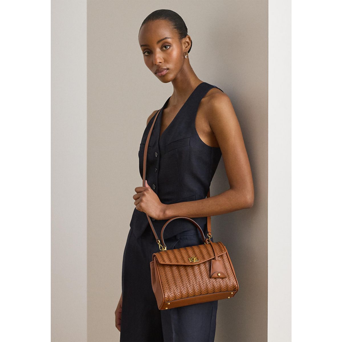 Woven Leather Small Farrah Soft Satchel Bag - 1