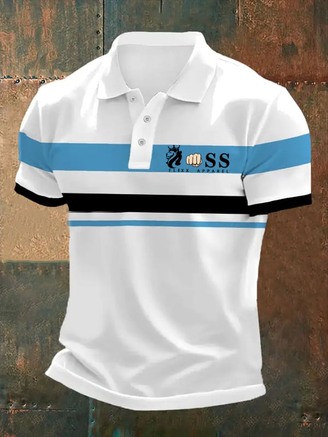 Camisa polo retro Letter estampado casual para hombre