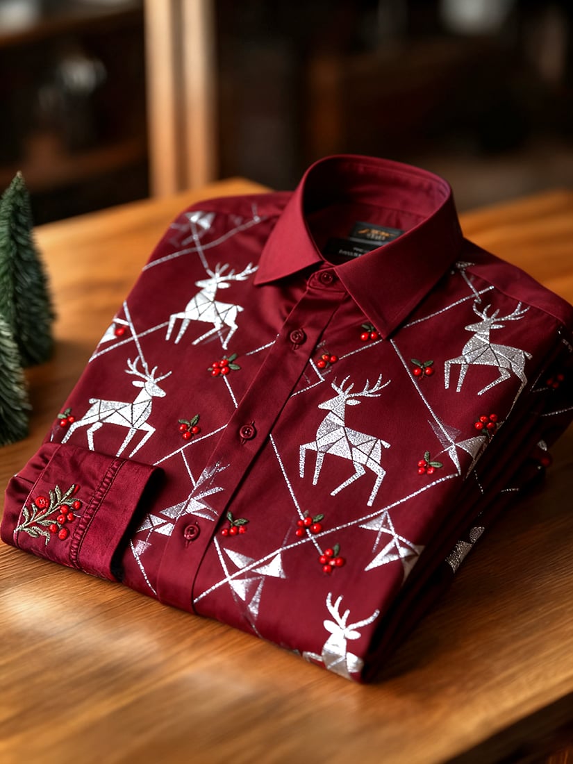 Camisa Christmas de manga larga con botones para hombre