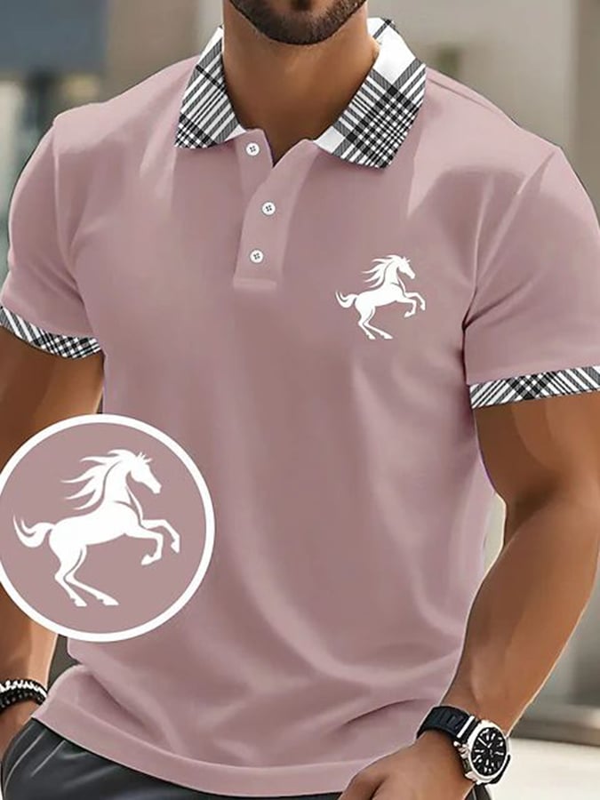 Casual ejecutivo a cuadros Contrast Color Polo para hombre
