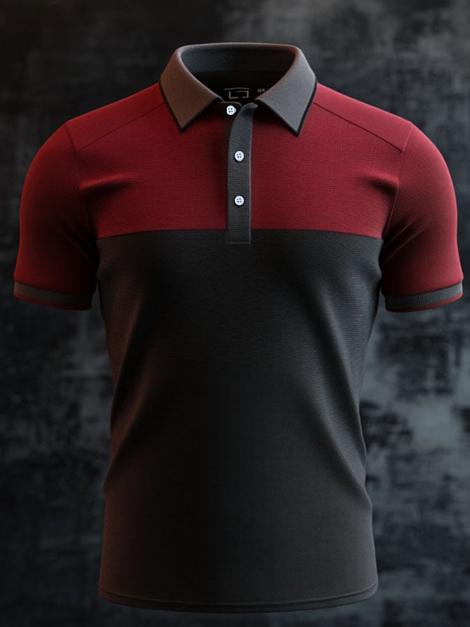 Camisa polo casual clásico Contrast Color estampado ejecutivo de manga corta para hombre