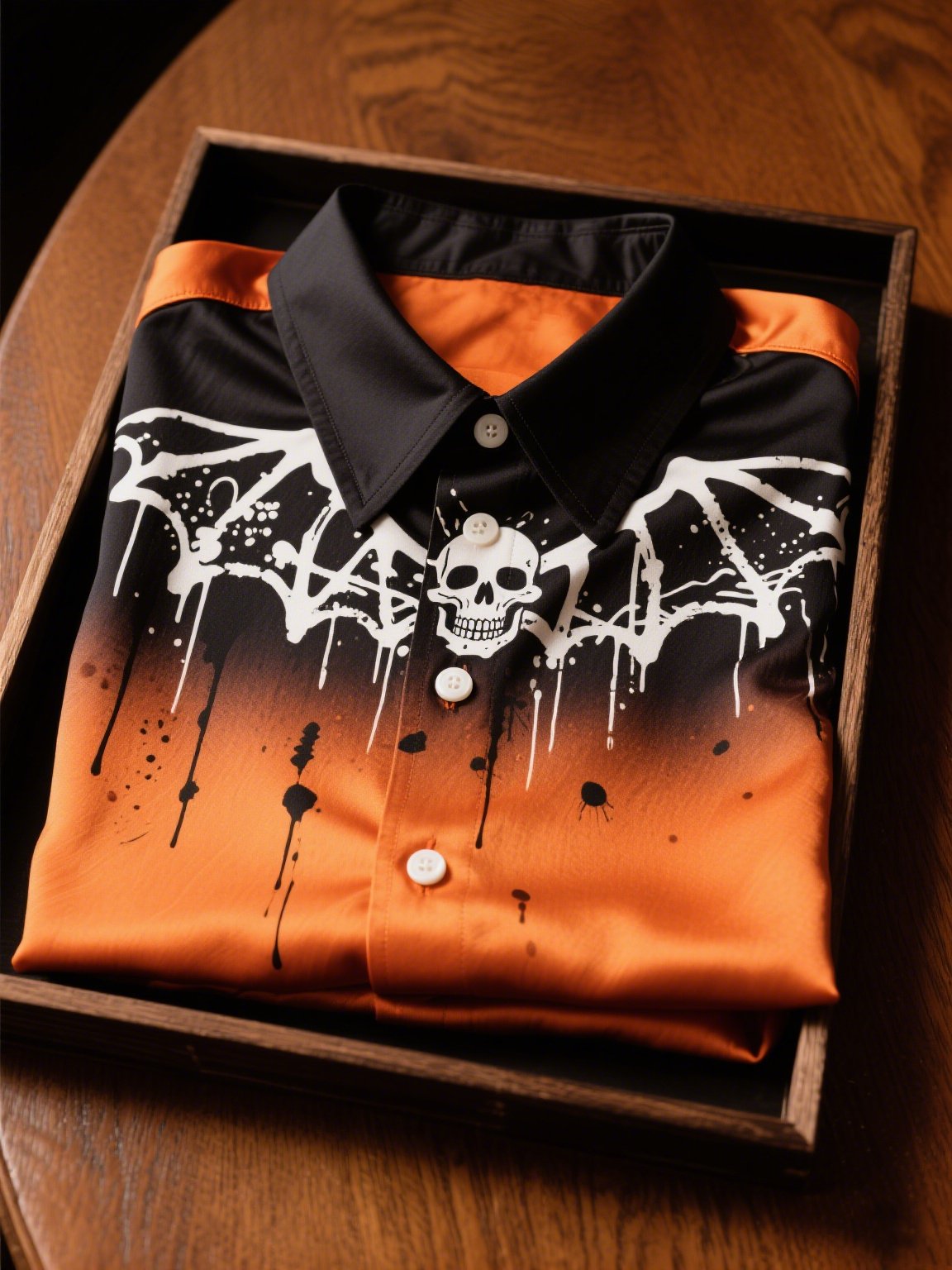 Camisa satén Luxe Halloween de manga larga con botones para hombre