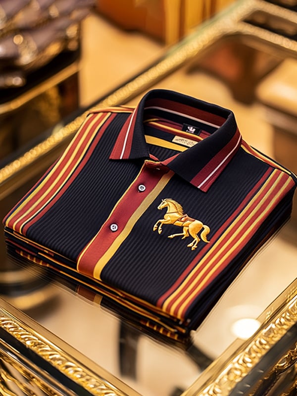 Camisa polo retro ejecutivo rayas estampado de manga larga para hombre