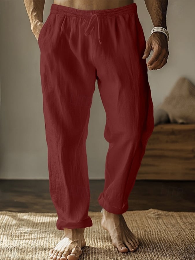 Pantalón retro de color sólido Design Elastic Waist Lace-Up casual para hombre
