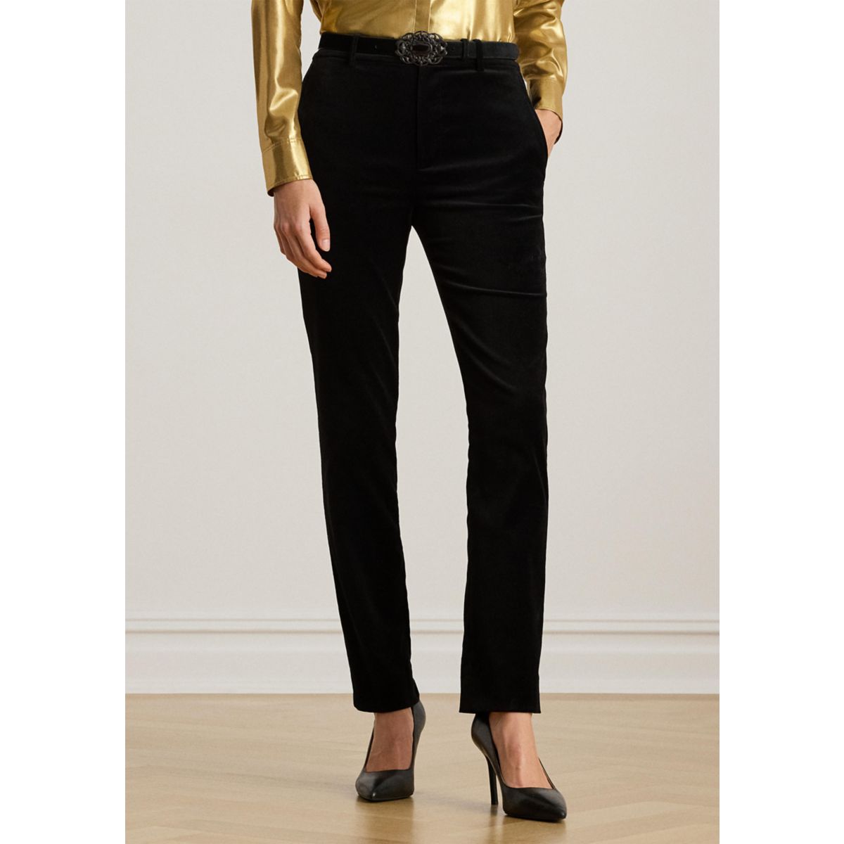 Women's Stretch Velvet Cropped Pants - 1