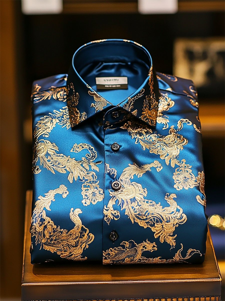 Camisa satén Luxe de manga larga con botones para hombre